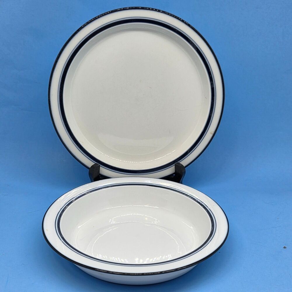 Dansk Bistro Christainshavn 8 1/2" Salad Plate And 8" Bowl Blue Bands VGC